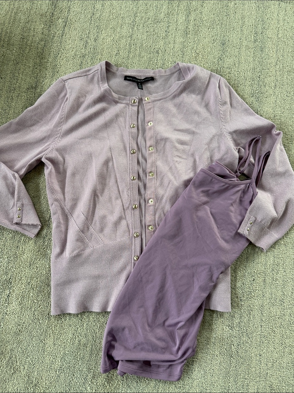 White House Black Market Lilac Snap-Front Cardigan and Tank Too sz Medium
